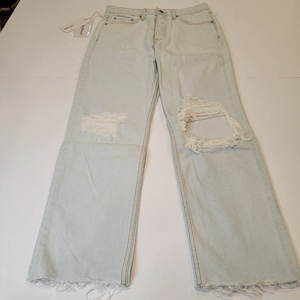 GRLFRND Button Fly Super High Rise Straight Leg Mica Crop Jeans In Romeo 28 NWT!